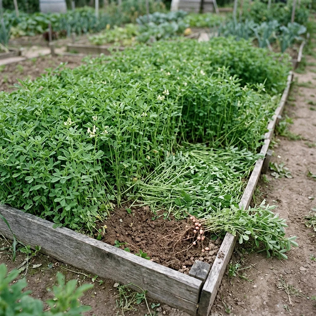 Planche de potager semée en fenugrec comme engrais vert — SemiSauvage