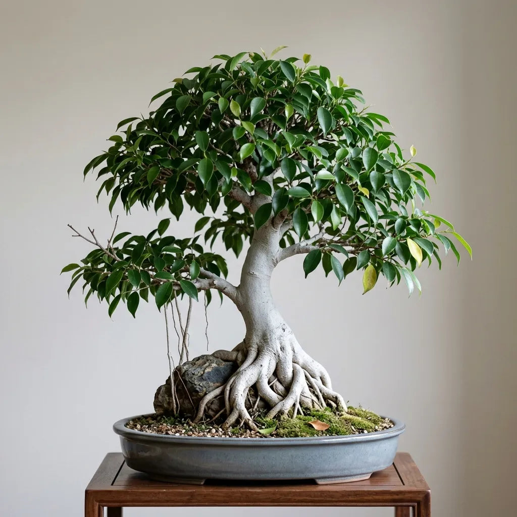 Figuier pleureur (Ficus benjamina) conduit en bonsaï aux racines apparentes — SemiSauvage