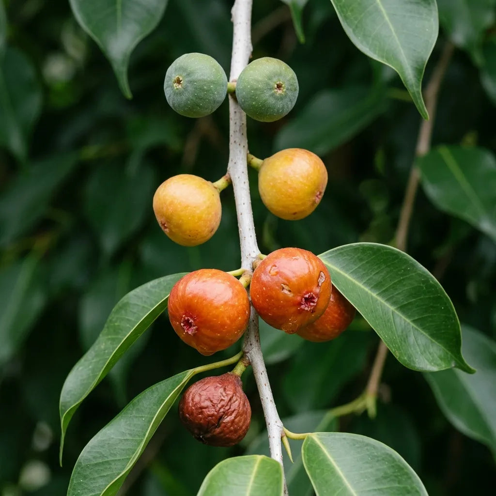 Figues de Ficus benjamina à différents stades de maturité — SemiSauvage
