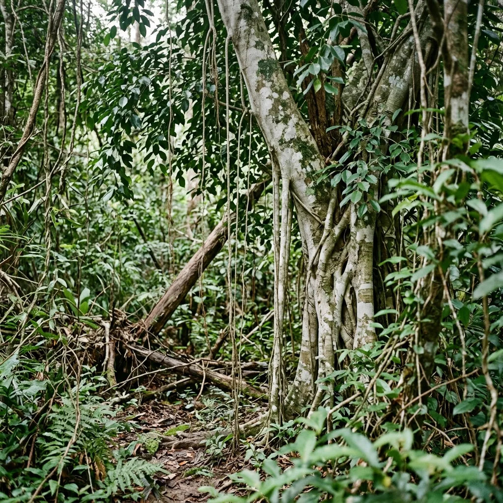 Figuier pleureur (Ficus benjamina) sauvage à racines aériennes en forêt tropicale — SemiSauvage