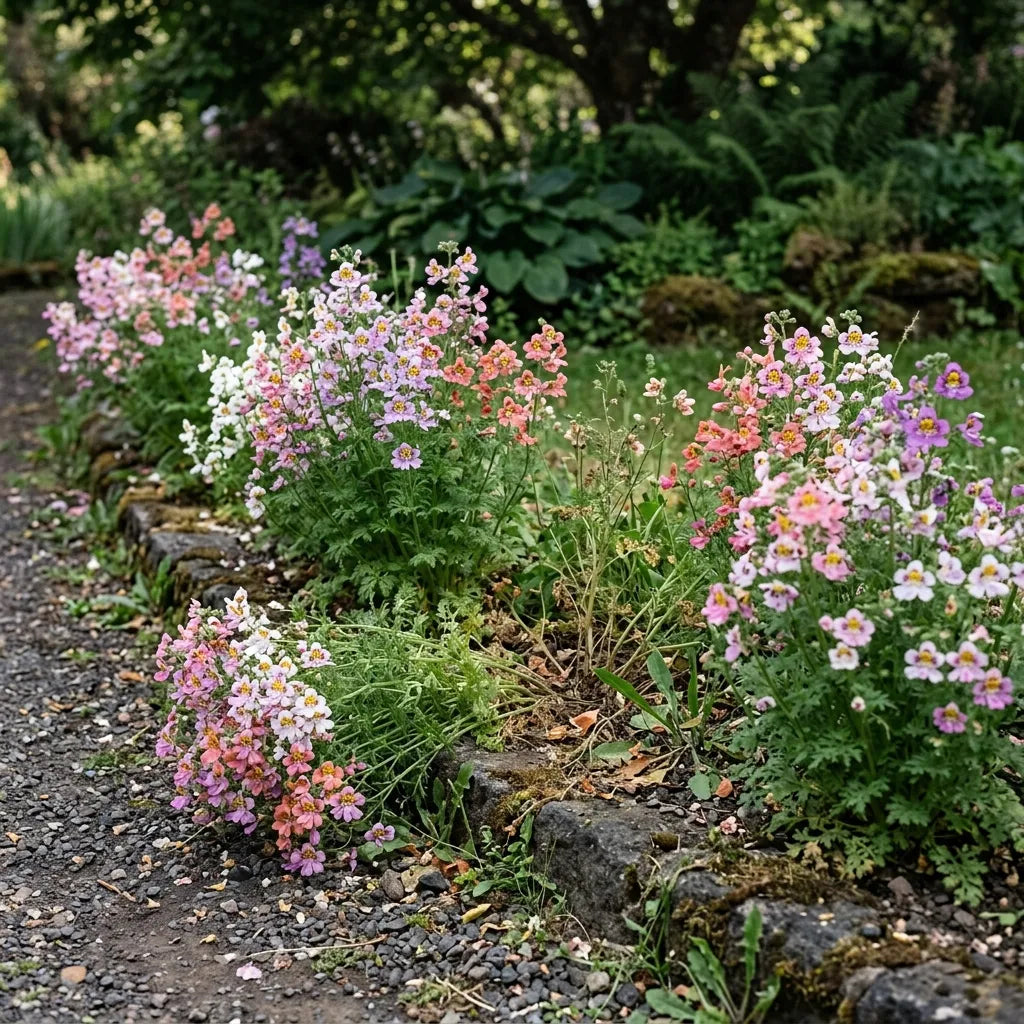 Bordure de fleurs de papillon le long d'une allée à mi-ombre — SemiSauvage