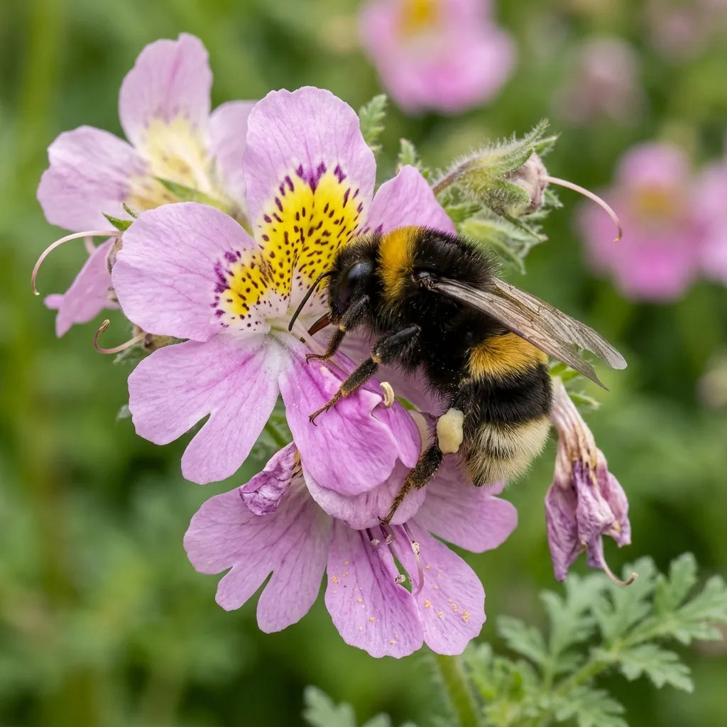 Bourdon terrestre butinant la gorge ouverte d'une fleur de papillon — SemiSauvage