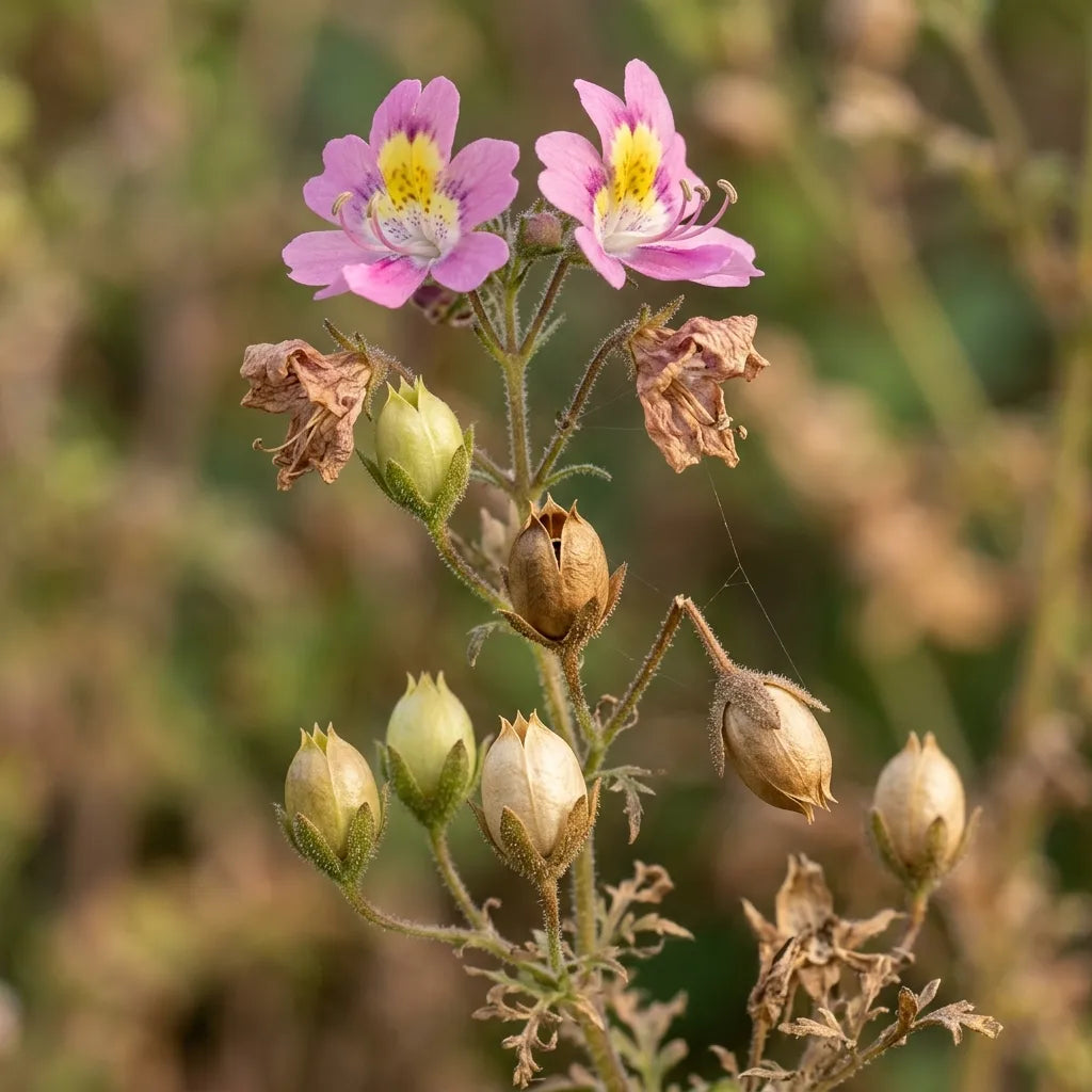 Capsules brunissantes de fleur de papillon sur un pied porte-graines — SemiSauvage