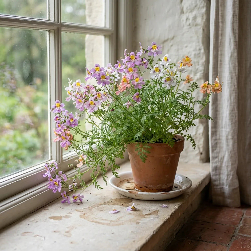 Fleur de papillon cultivée en intérieur lumineux sur un appui de fenêtre — SemiSauvage
