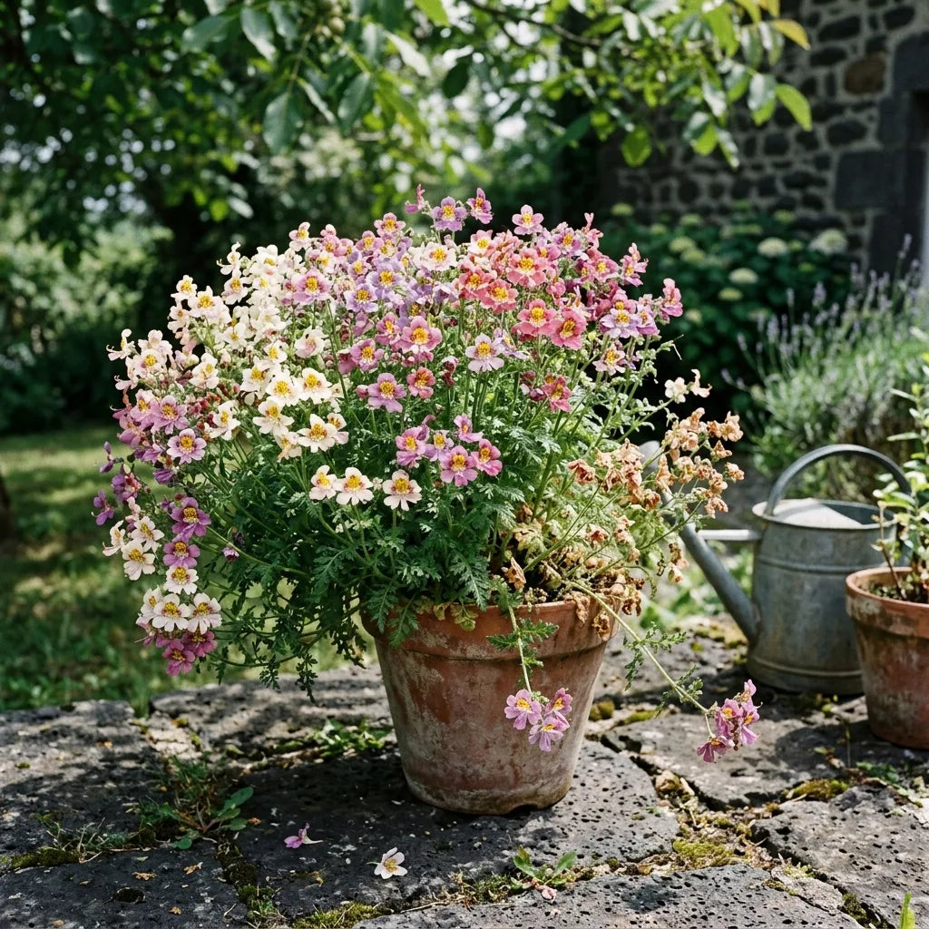 Potée de fleurs de papillon sur une terrasse à mi-ombre — SemiSauvage