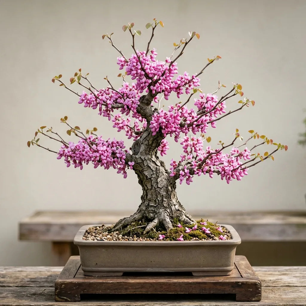 Gainier de Chine (Cercis chinensis) conduit en bonsaï en fleurs — SemiSauvage