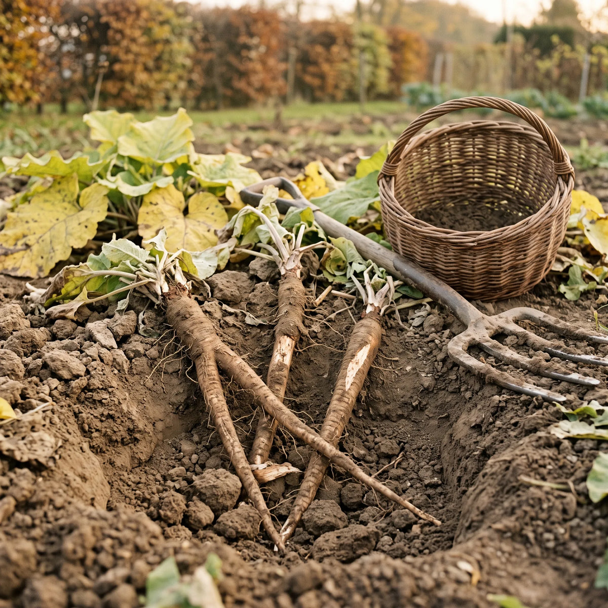 Récolte des racines de bardane à l'automne de la première année
