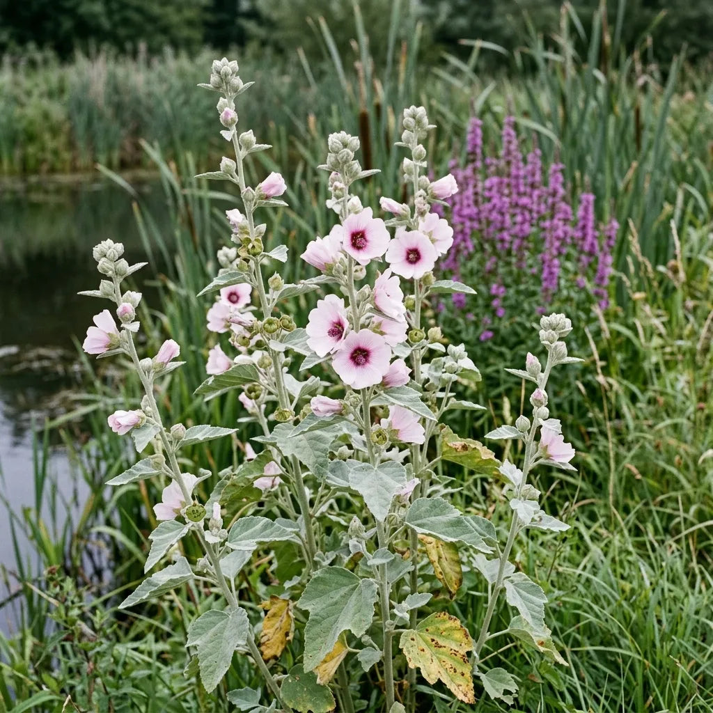 Guimauve officinale en bordure de mare, son milieu de prédilection — SemiSauvage
