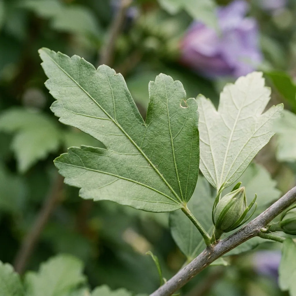 Feuille trilobée et dentée de l'Hibiscus syriacus, détail botanique — SemiSauvage