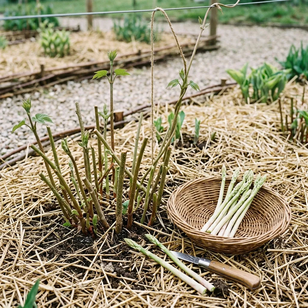 Jeunes jets de houblon (Humulus lupulus) au printemps, récolte et palissage — SemiSauvage