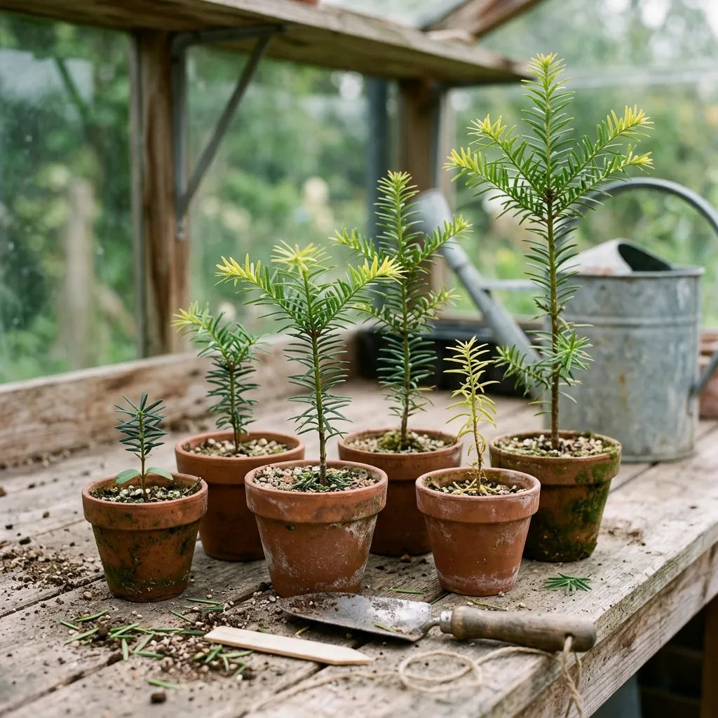Jeunes semis d'if commun (Taxus baccata) en godets de terre cuite — SemiSauvage