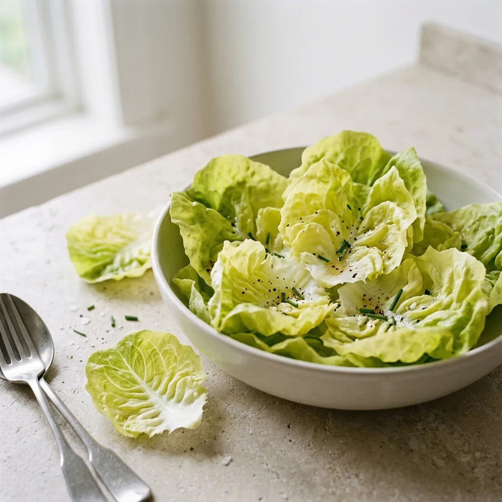 Salade fraîche de feuilles de laitue de printemps crues, vinaigrette et ciboulette — SemiSauvage