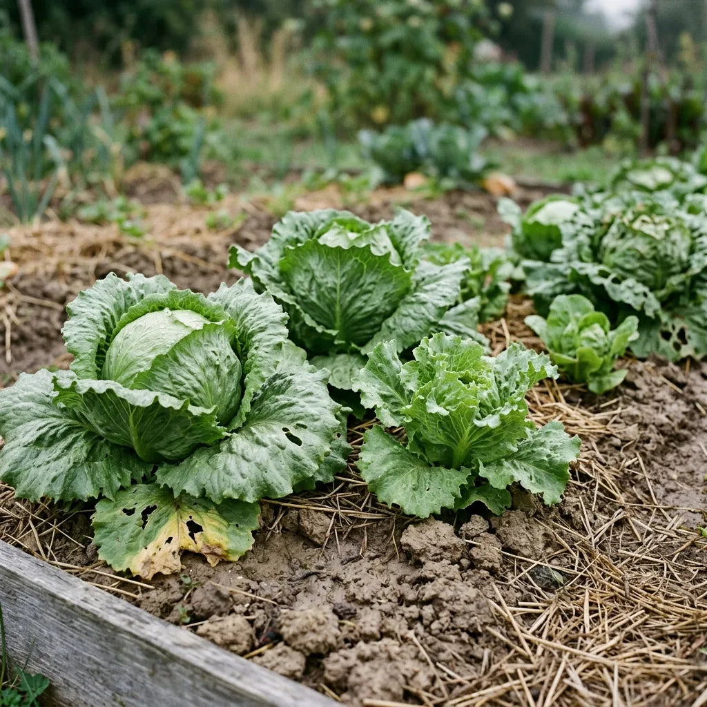 Rang de laitues Iceberg au potager, pommes en formation — SemiSauvage