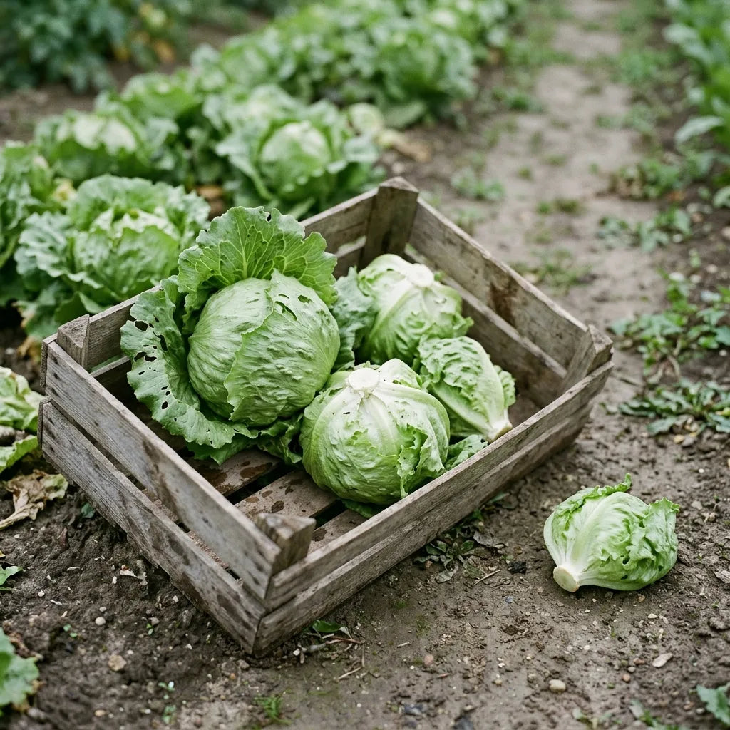 Récolte de laitues Iceberg en cagette au potager — SemiSauvage