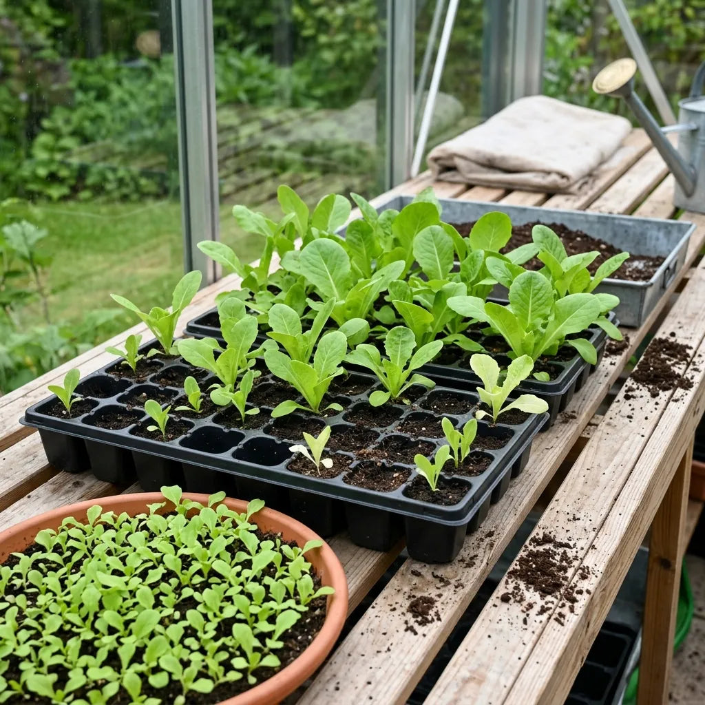 Jeunes plants de laitue sucrine (Lactuca sativa) en plaques alvéolées — SemiSauvage
