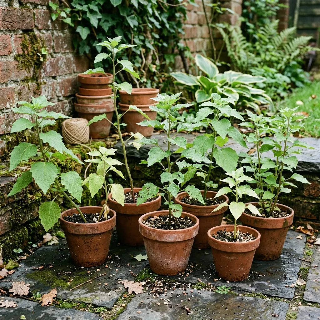 Jeunes plants de lanterne chinoise (Physalis alkekengi) en godets — SemiSauvage