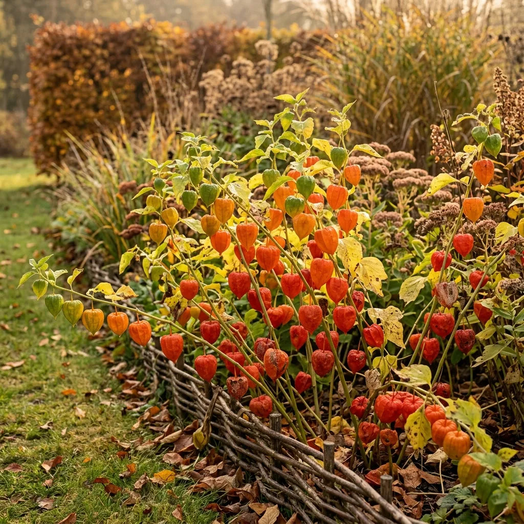 Lanternes chinoises (Physalis alkekengi) en massif d'automne — SemiSauvage
