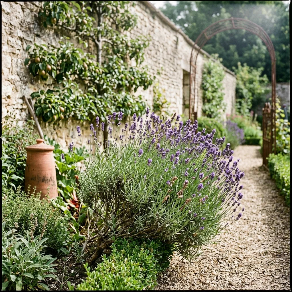 Lavande vraie (Lavandula angustifolia) en fleurs dans un jardin clos du XIXe siècle — SemiSauvage