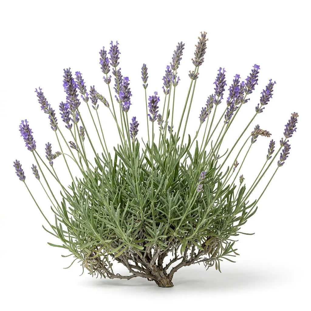 Pied de lavande vraie (Lavandula angustifolia) en fleurs sur fond blanc — SemiSauvage