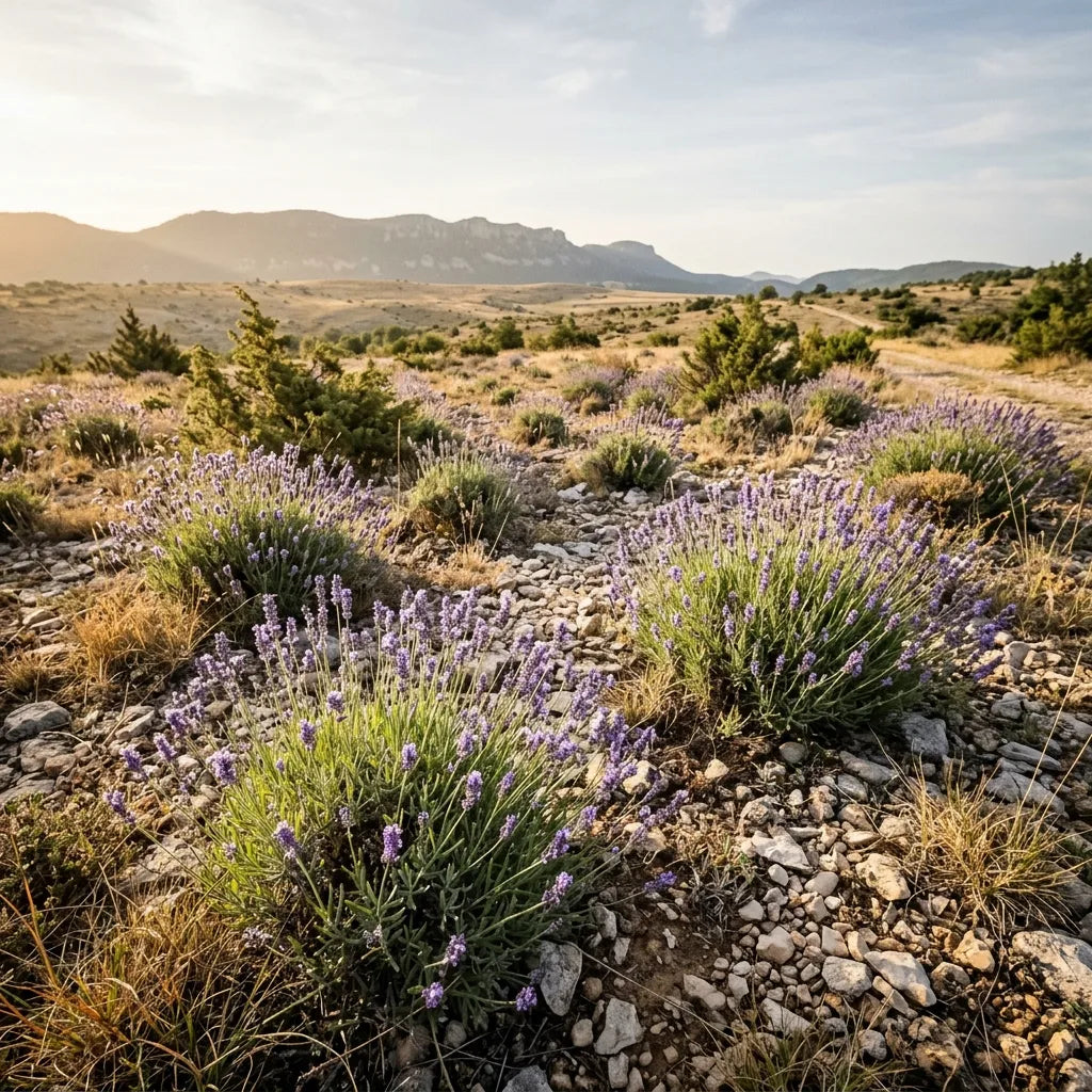 Lavande vraie (Lavandula angustifolia) sauvage sur un plateau calcaire de Haute-Provence — SemiSauvage