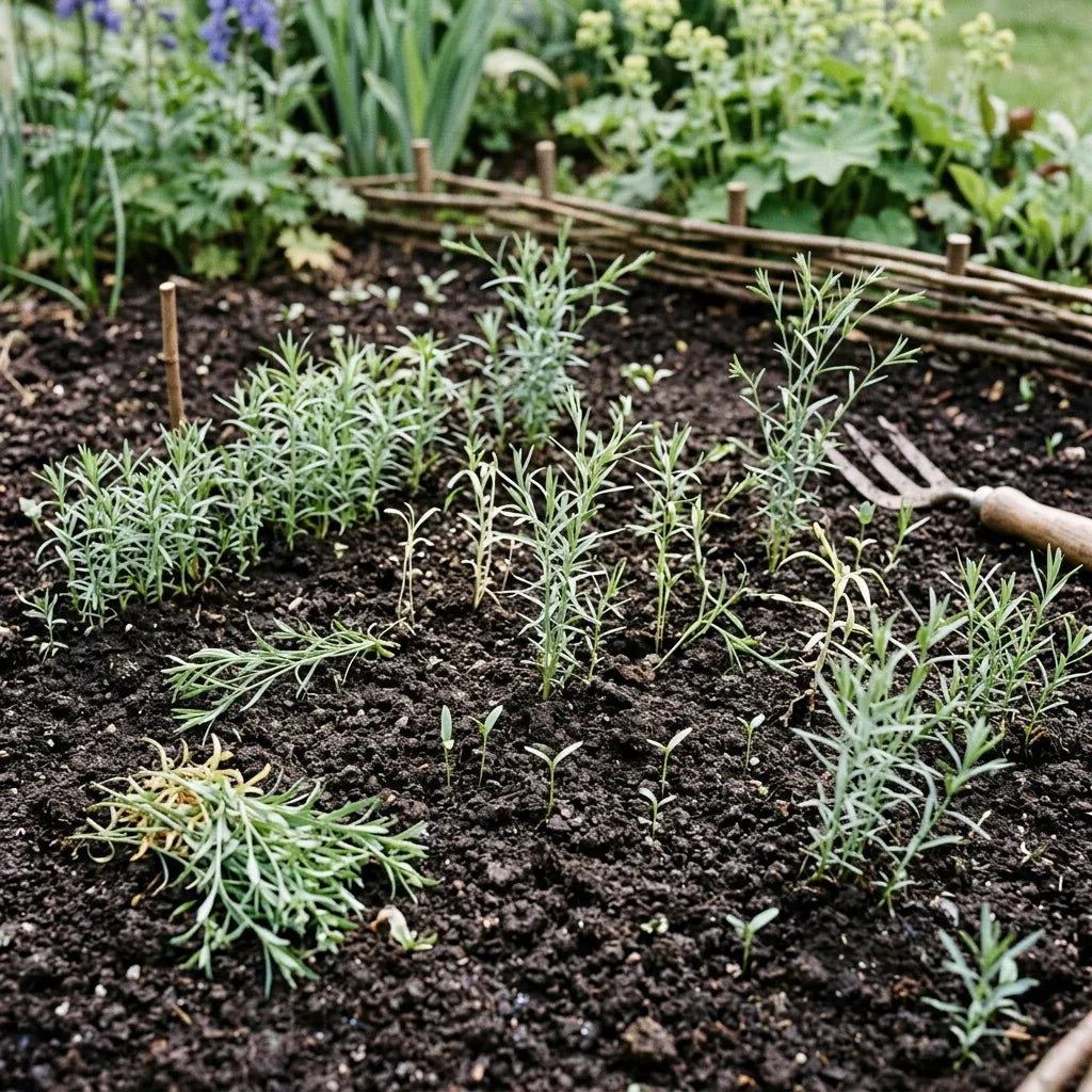 Jeunes semis de lin (Linum grandiflorum) en pleine terre après éclaircissage — SemiSauvage