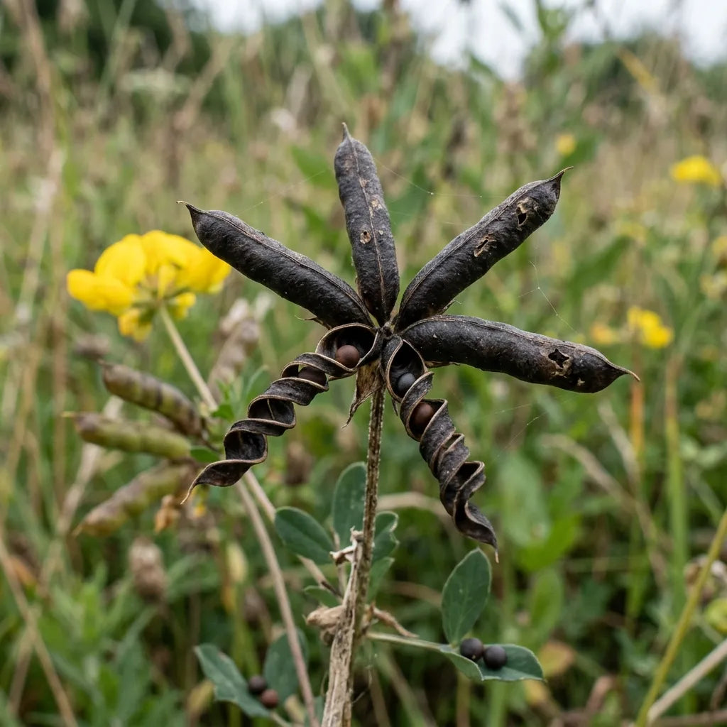 Gousses en étoile du lotier corniculé, valves vrillées après déhiscence — SemiSauvage