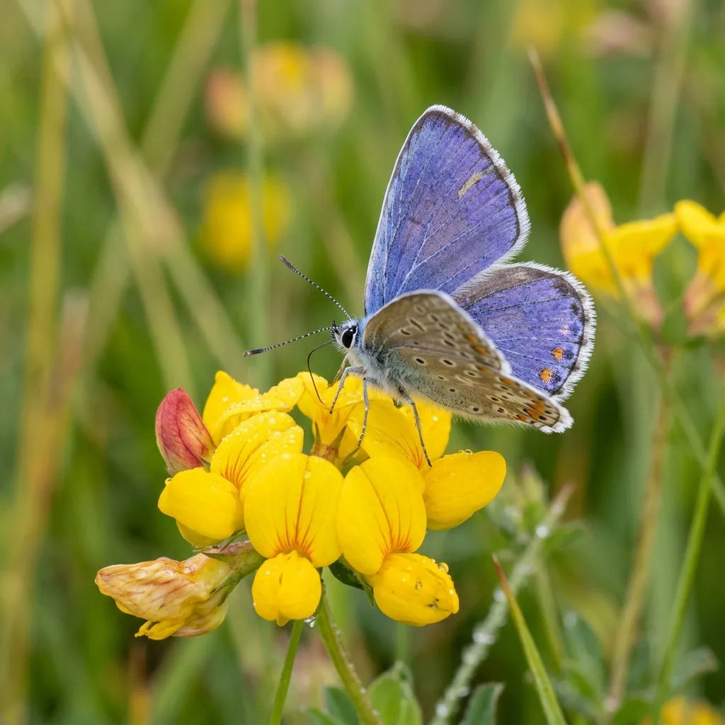 Papillon Argus bleu sur le lotier corniculé, sa plante hôte — SemiSauvage