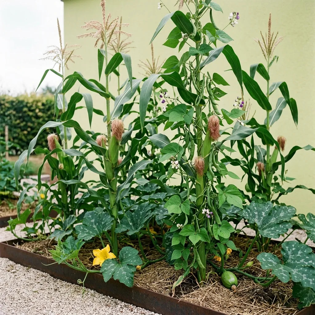 Association des trois sœurs : maïs, haricot grimpant et courge au potager — SemiSauvage