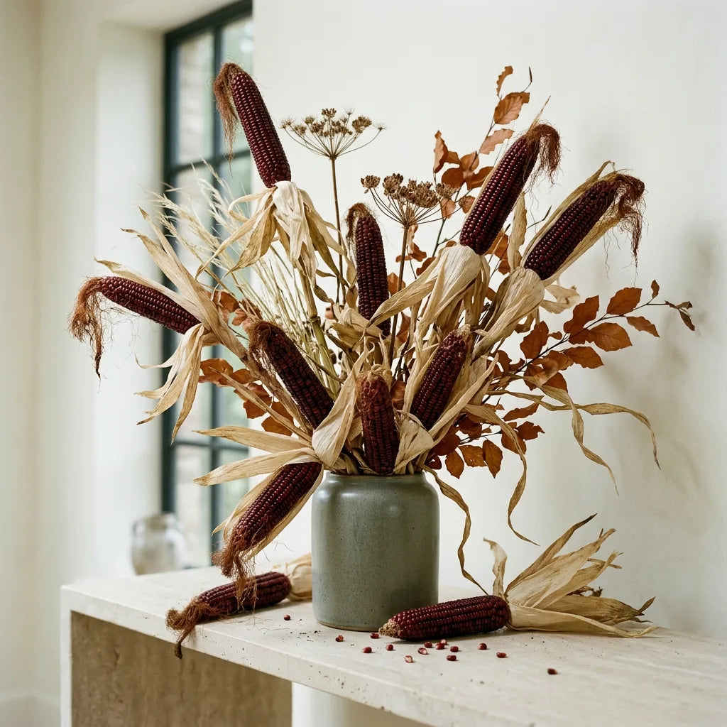 Bouquet sec d'automne composé avec les épis de maïs fraise acajou — SemiSauvage