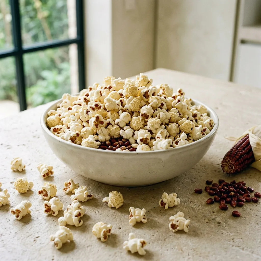 Pop-corn maison éclaté à partir des grains du maïs fraise acajou — SemiSauvage
