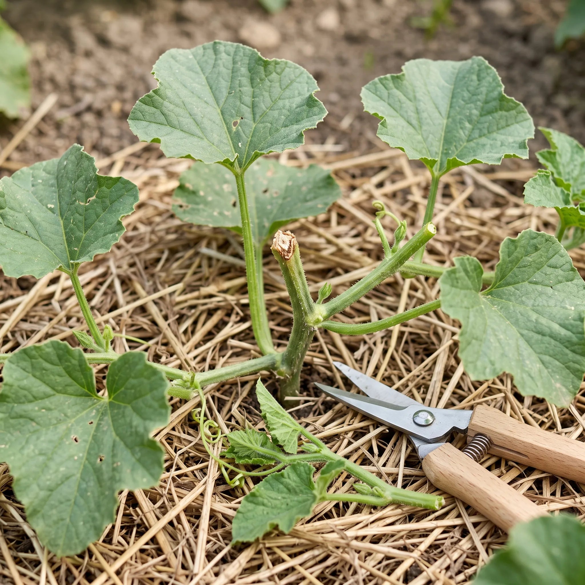Pincement du melon charentais au-dessus de la deuxieme feuille et depart des ramifications