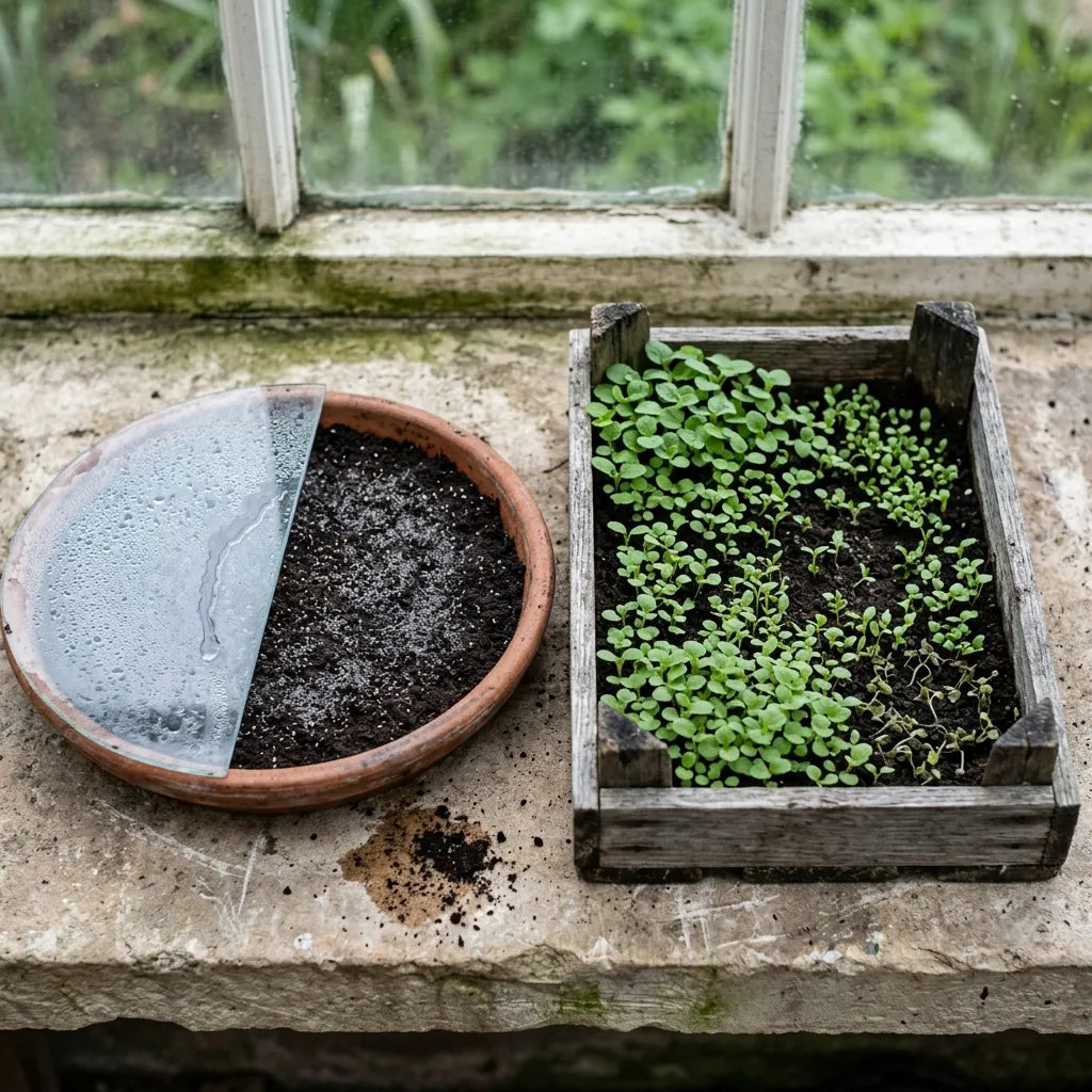 Semis en surface des graines de menthe pouliot et jeunes plantules — SemiSauvage