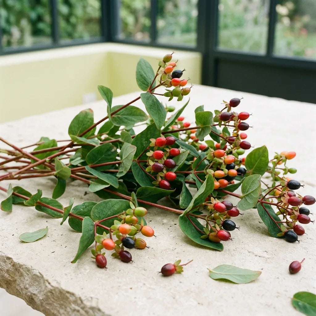 Rameaux fructifères de millepertuis androsème fraîchement coupés pour les bouquets — SemiSauvage