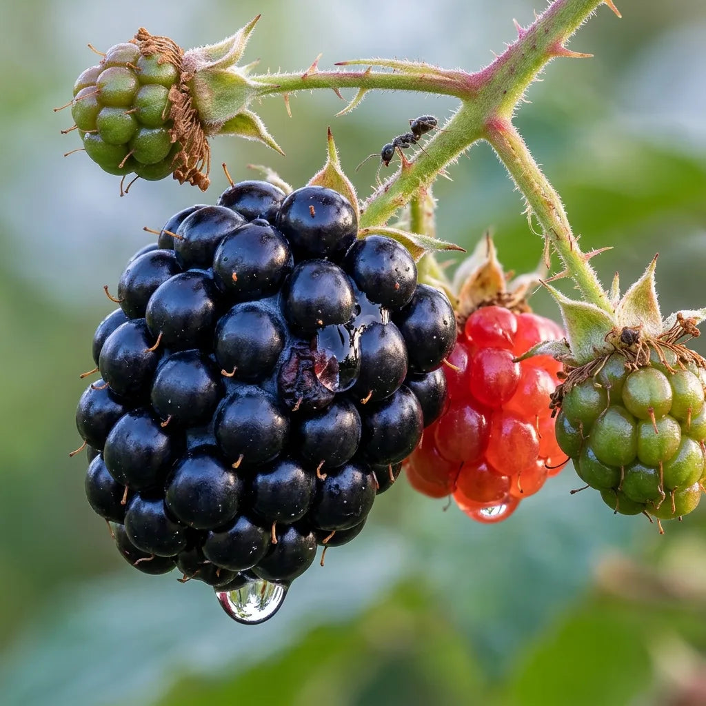 Mûre sauvage (Rubus fruticosus) mûre couverte de rosée — SemiSauvage