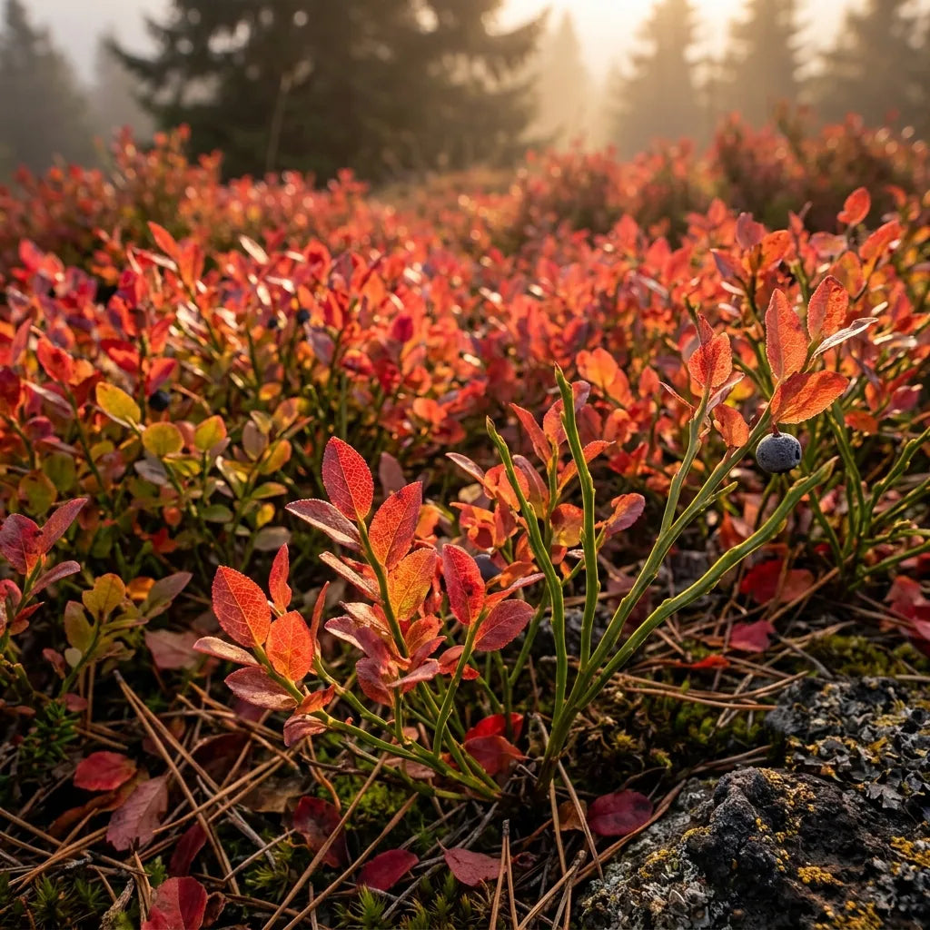 Feuillage d'automne rouge flamboyant du myrtillier sauvage — SemiSauvage