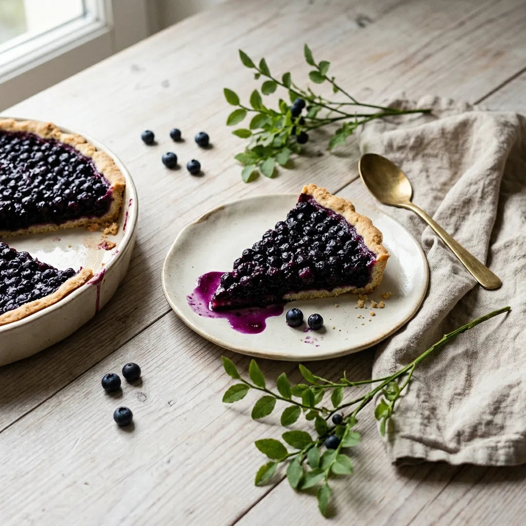 Tarte aux myrtilles sauvages, le jus violet qui teinte la pâte — SemiSauvage
