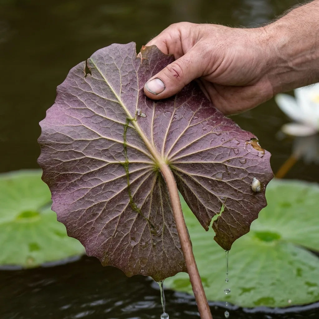 Revers pubescent et nervures d'une feuille de Nymphaea pubescens, détail botanique — SemiSauvage