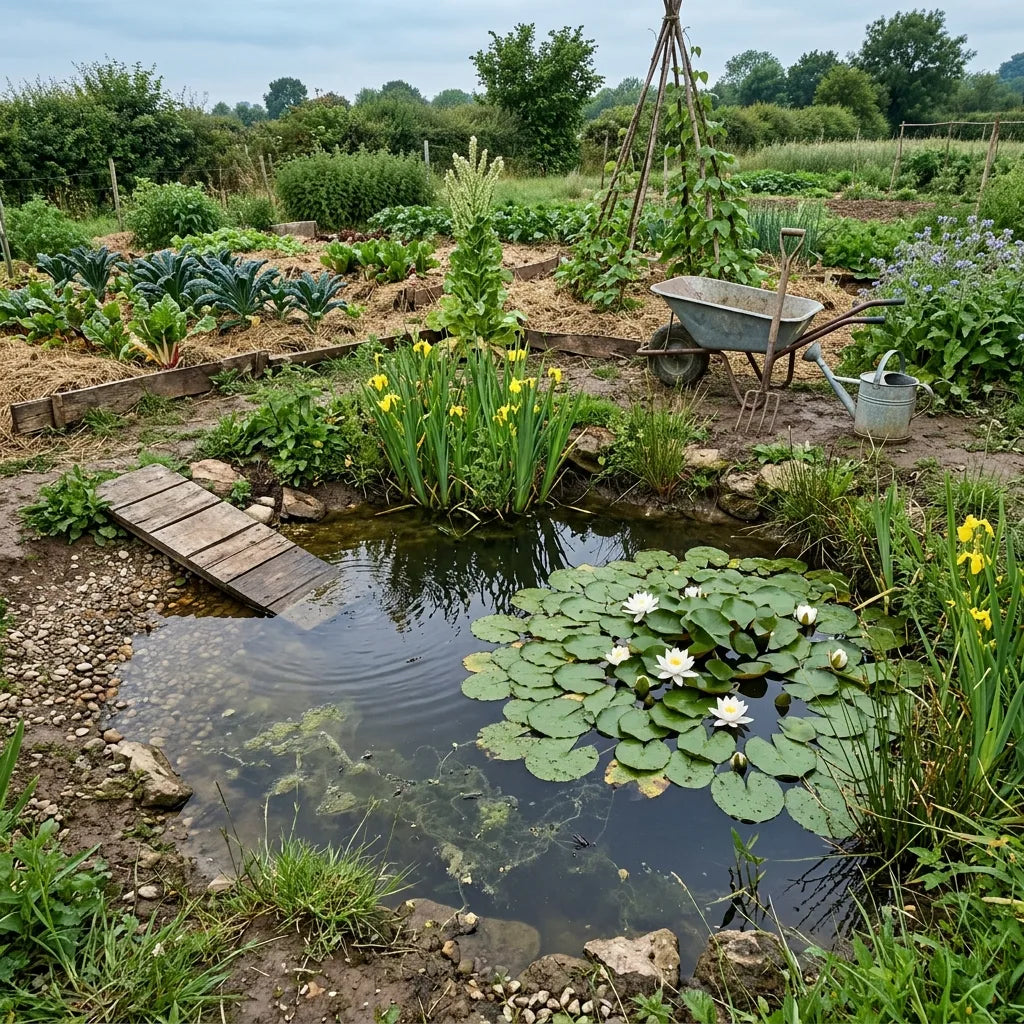 Mare de jardin en permaculture colonisée par le nénuphar blanc (Nymphaea pubescens) — SemiSauvage