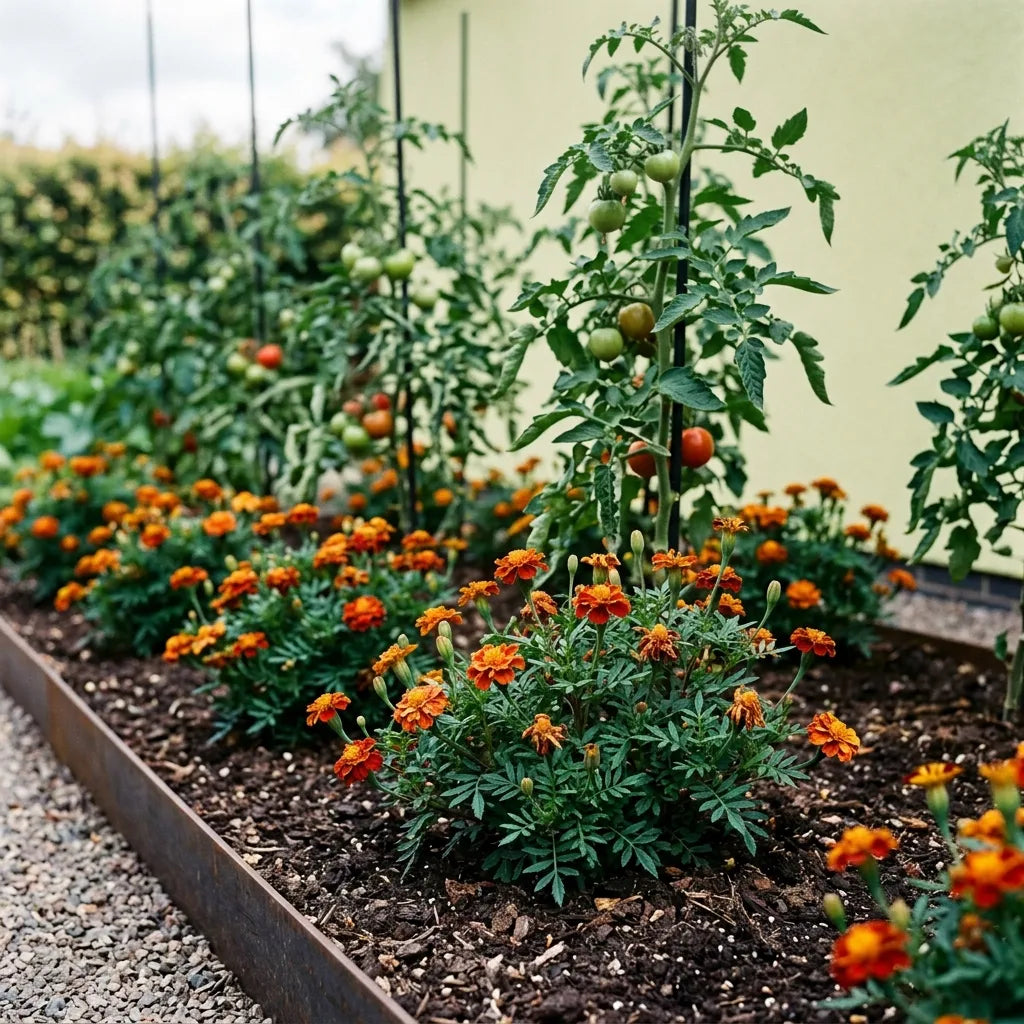 Œillets d'Inde plantés au pied des tomates, association classique du potager — SemiSauvage