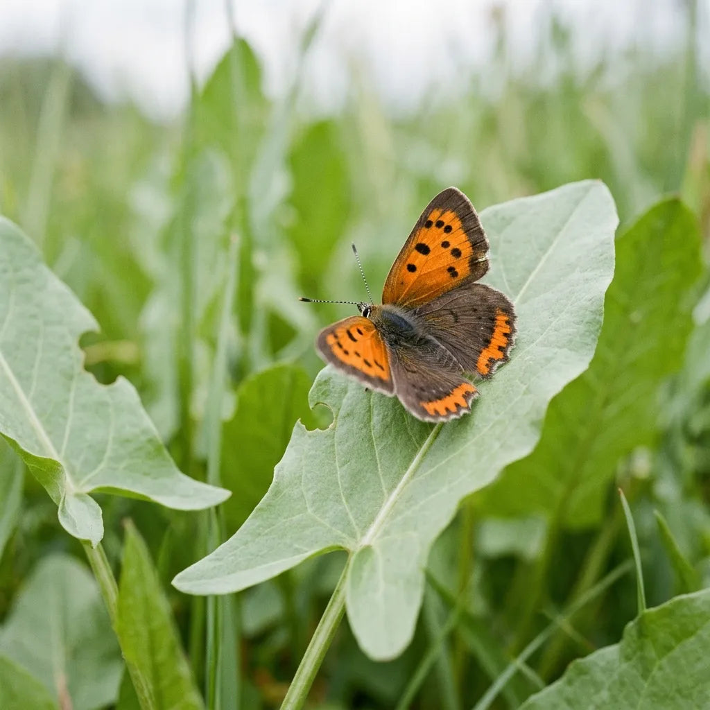 Cuivré commun posé sur une feuille d'oseille, sa plante hôte pour les chenilles — SemiSauvage