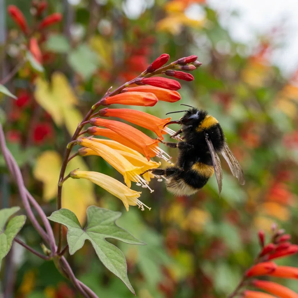 Bourdon à longue langue butinant les fleurs tubulaires de la plume d'Indien — SemiSauvage
