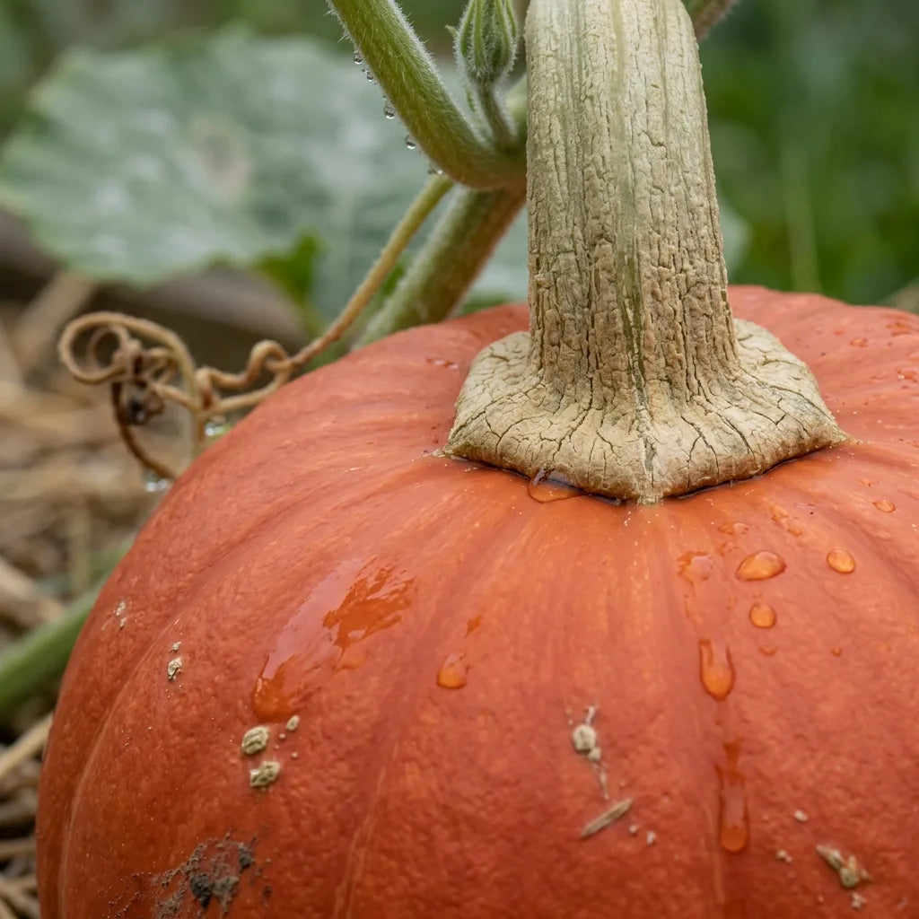 Macro du pédoncule liégeux et rond du potiron, trait de Cucurbita maxima — SemiSauvage