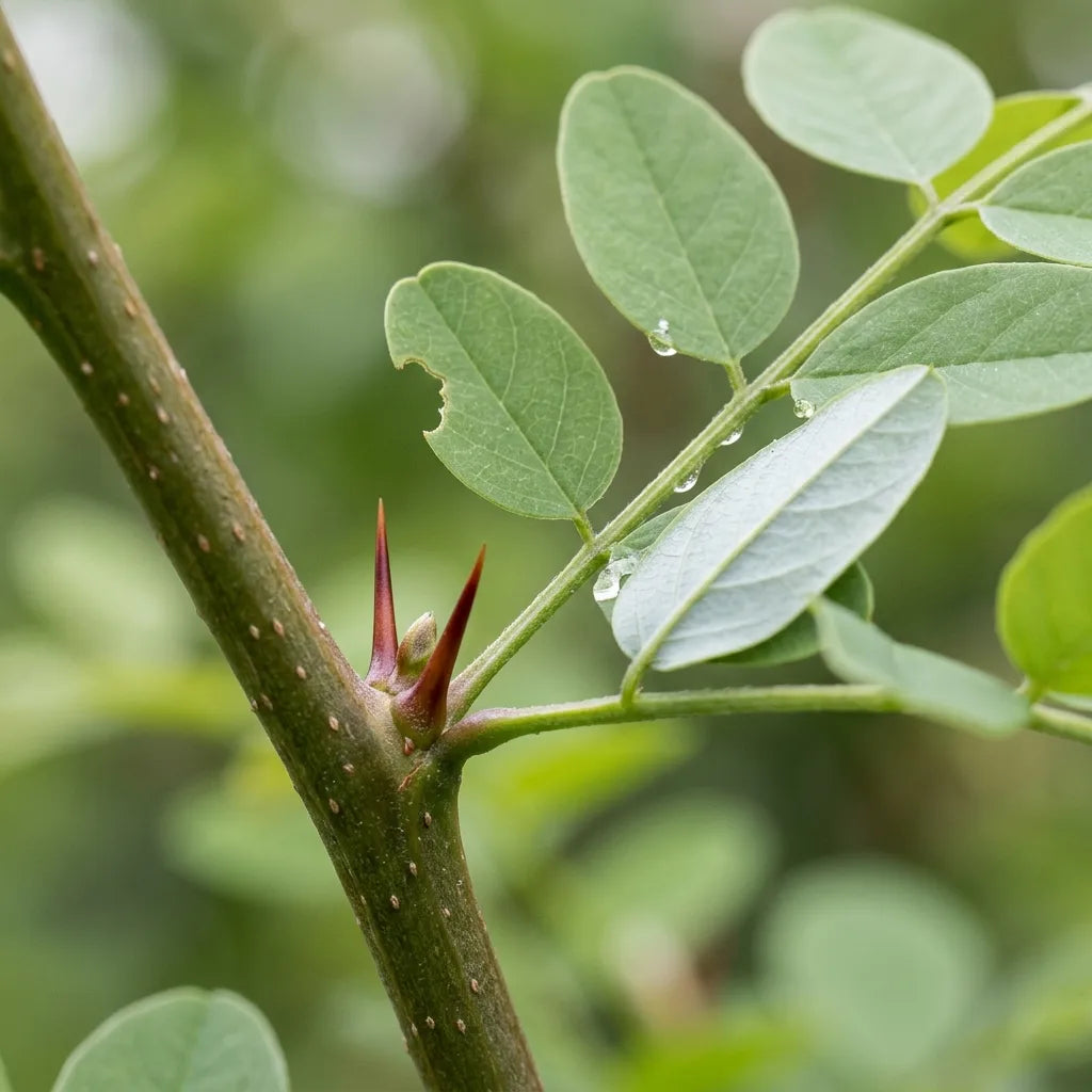 Épines stipulaires et feuille imparipennée de Robinia pseudoacacia, détail botanique — SemiSauvage