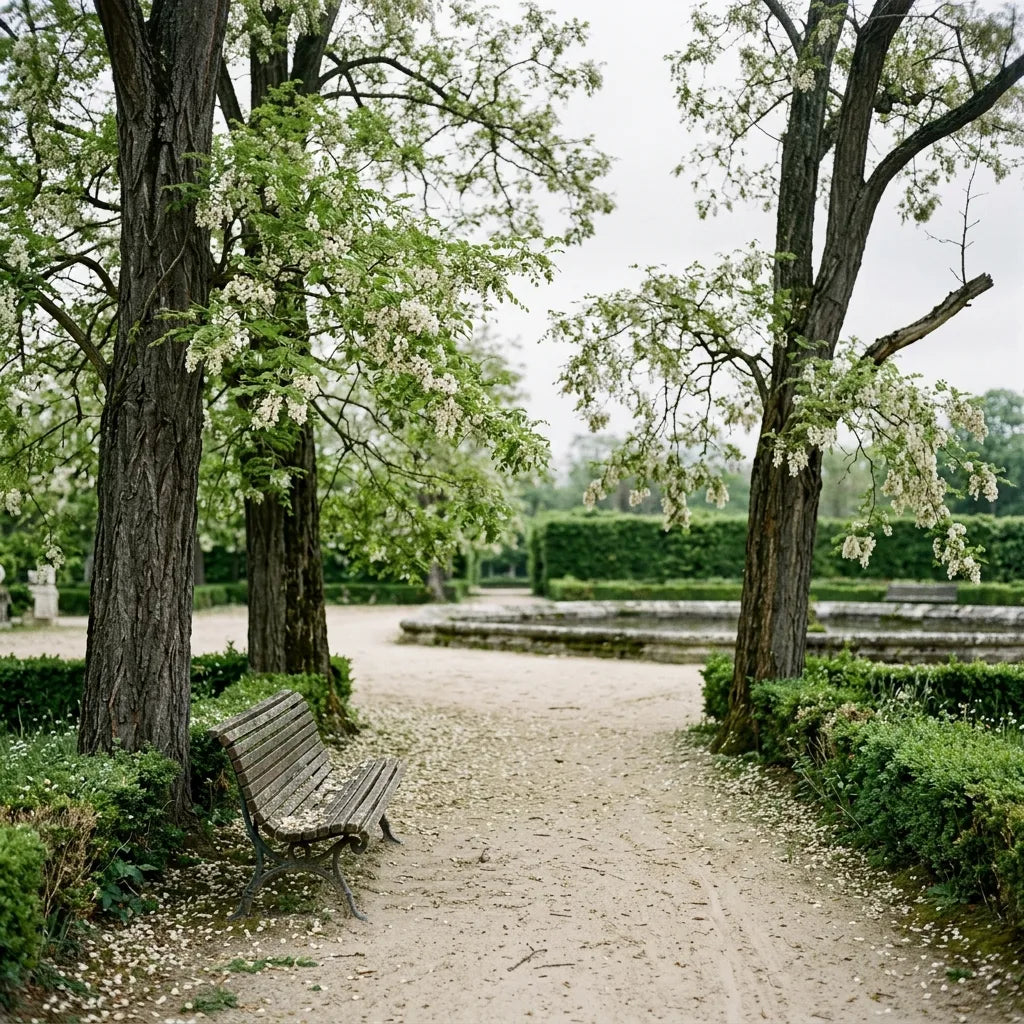 Robiniers en arbres d'ornement le long d'une allée de jardin public — SemiSauvage