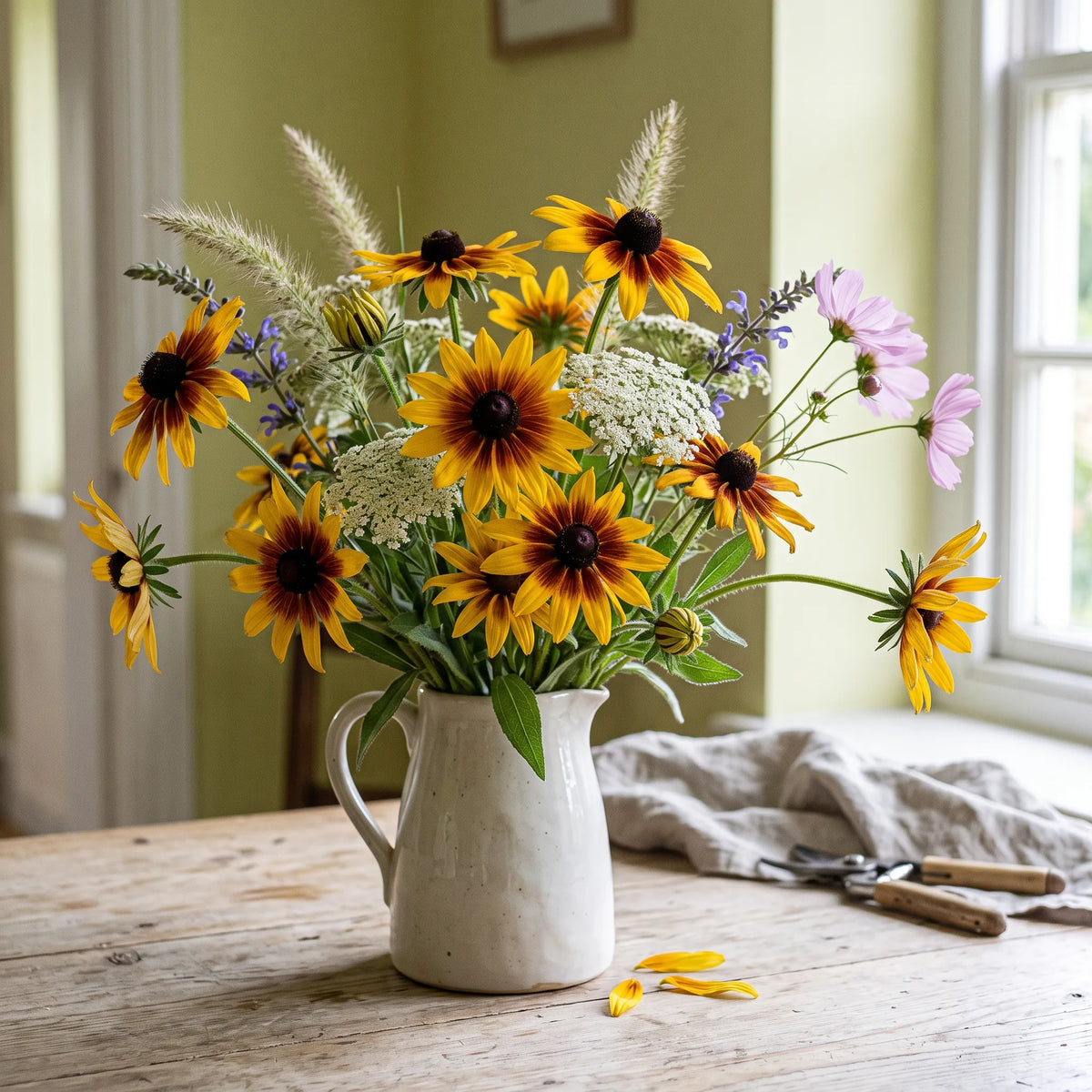 Bouquet d'été composé autour du rudbeckia, excellente fleur à couper