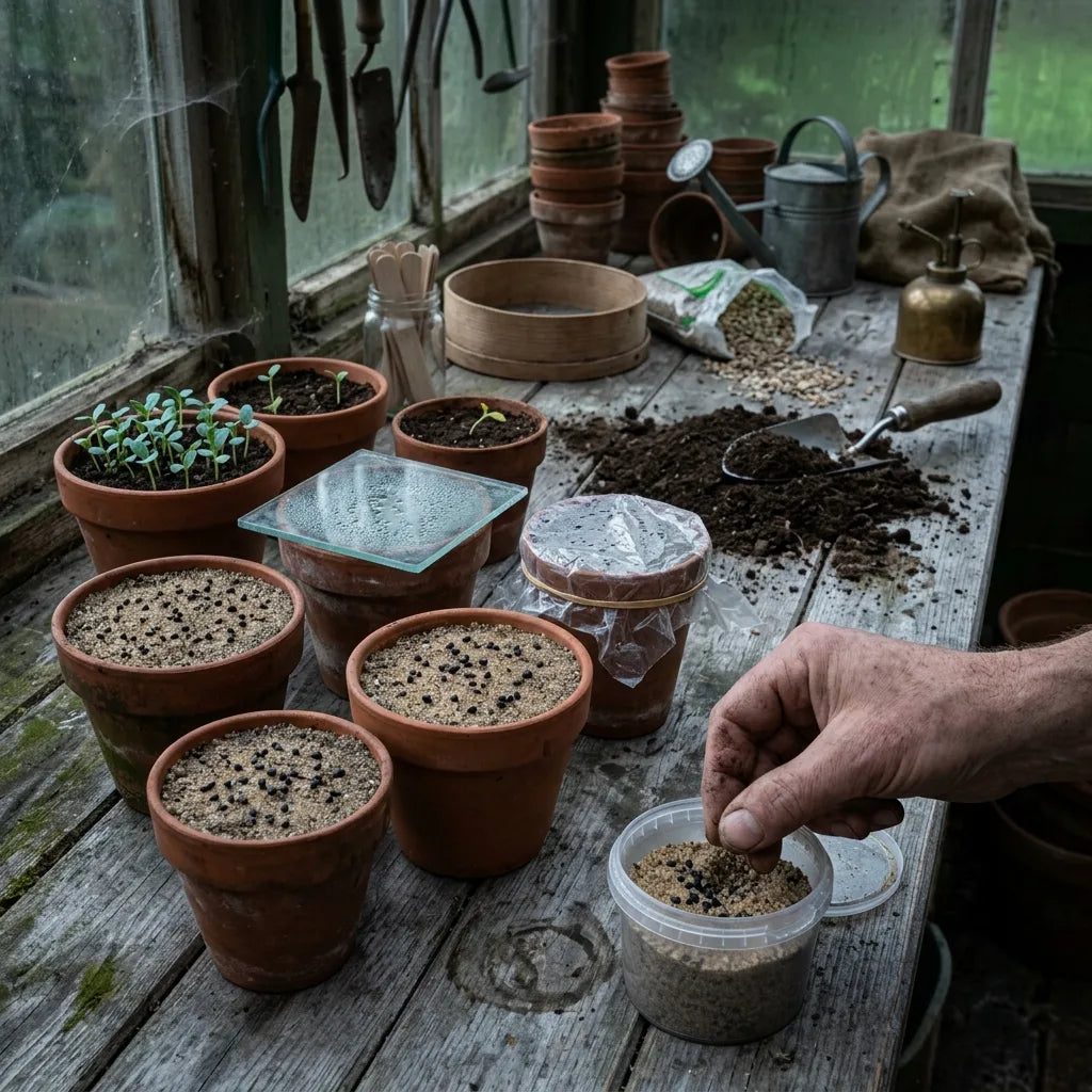 Semis en surface des graines de rue officinale après stratification à froid — SemiSauvage