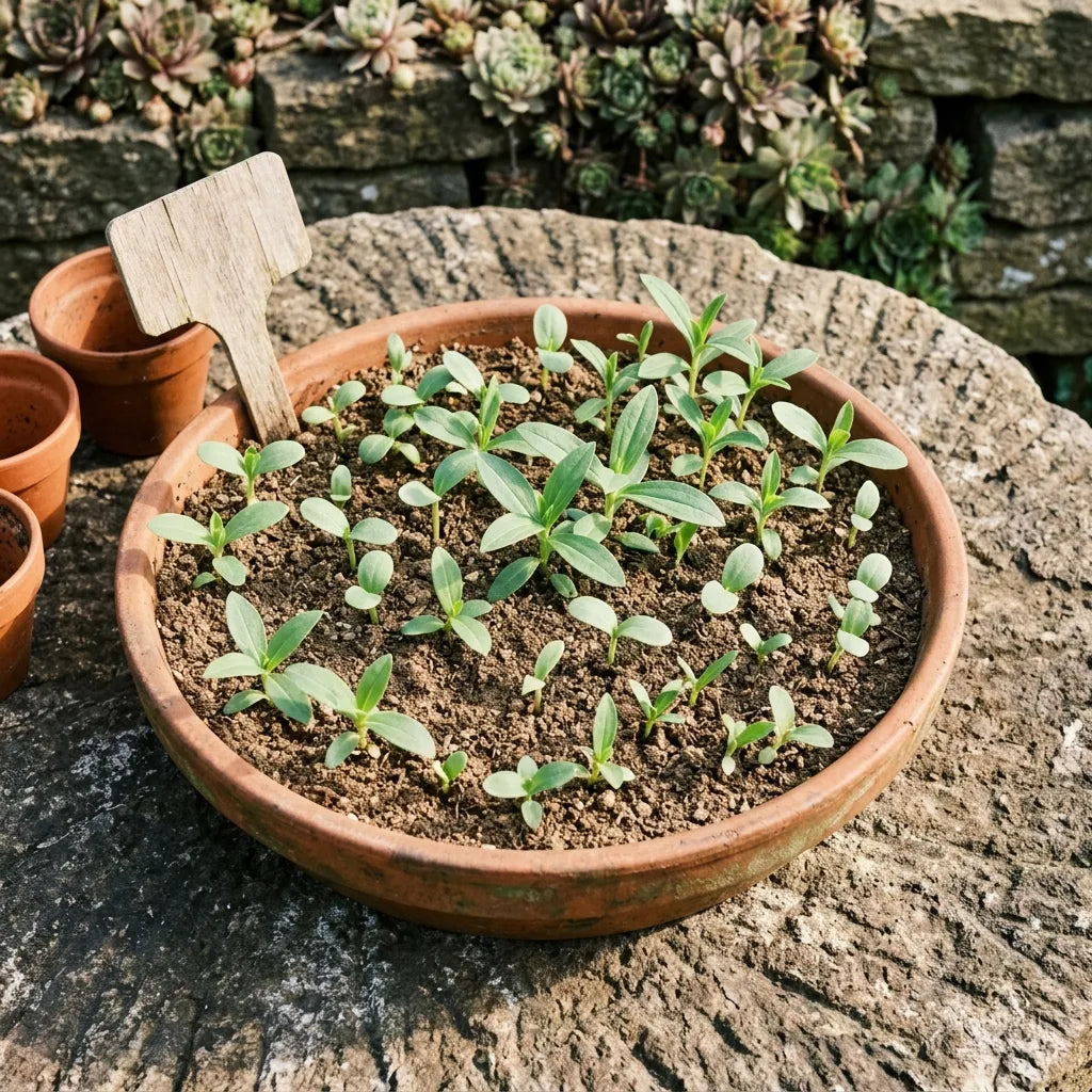 Semis de saponaire officinale en terrine de terre cuite — SemiSauvage