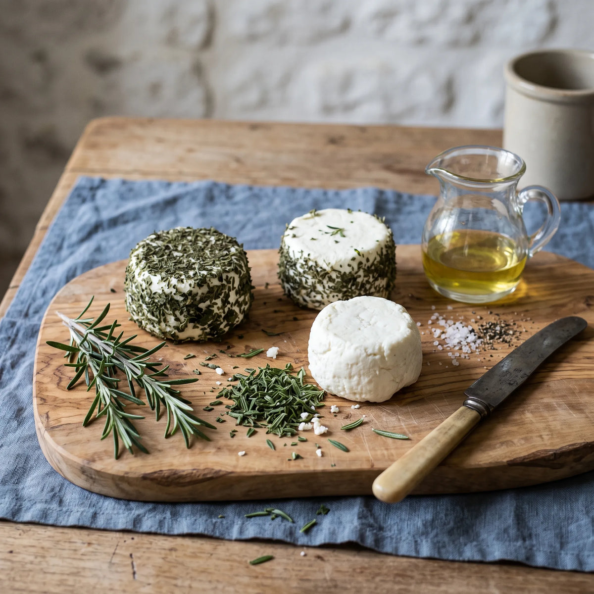 Fromages de chèvre frais roulés dans la sarriette, usage provençal traditionnel
