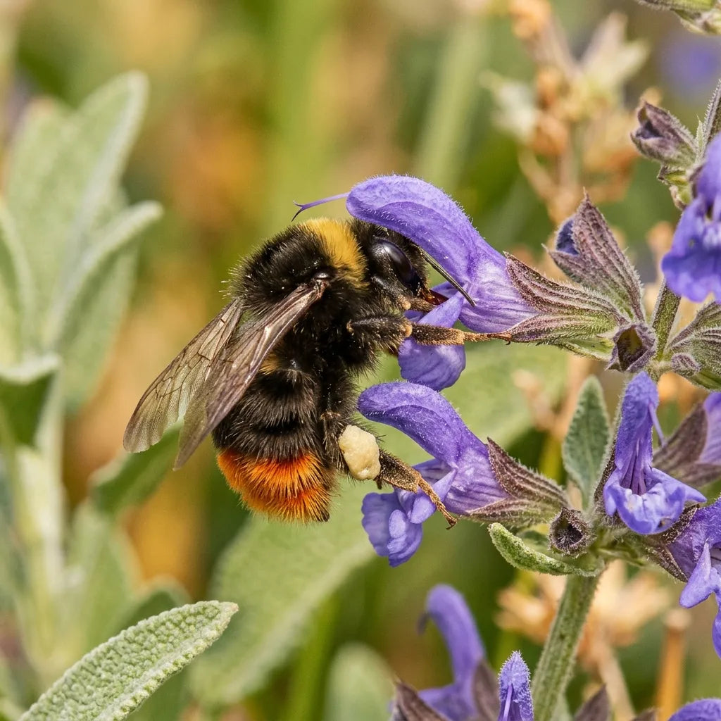 Bourdon des prés butinant une fleur de sauge officinale — SemiSauvage