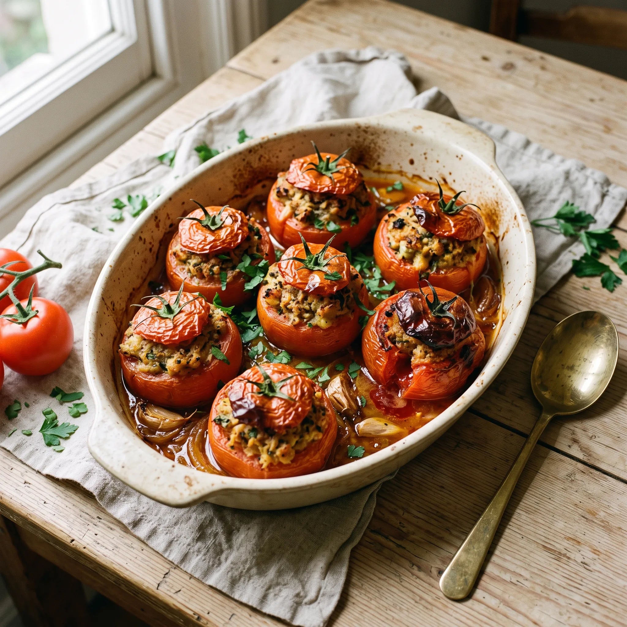 Tomates farcies au four préparées avec des tomates Moneymaker